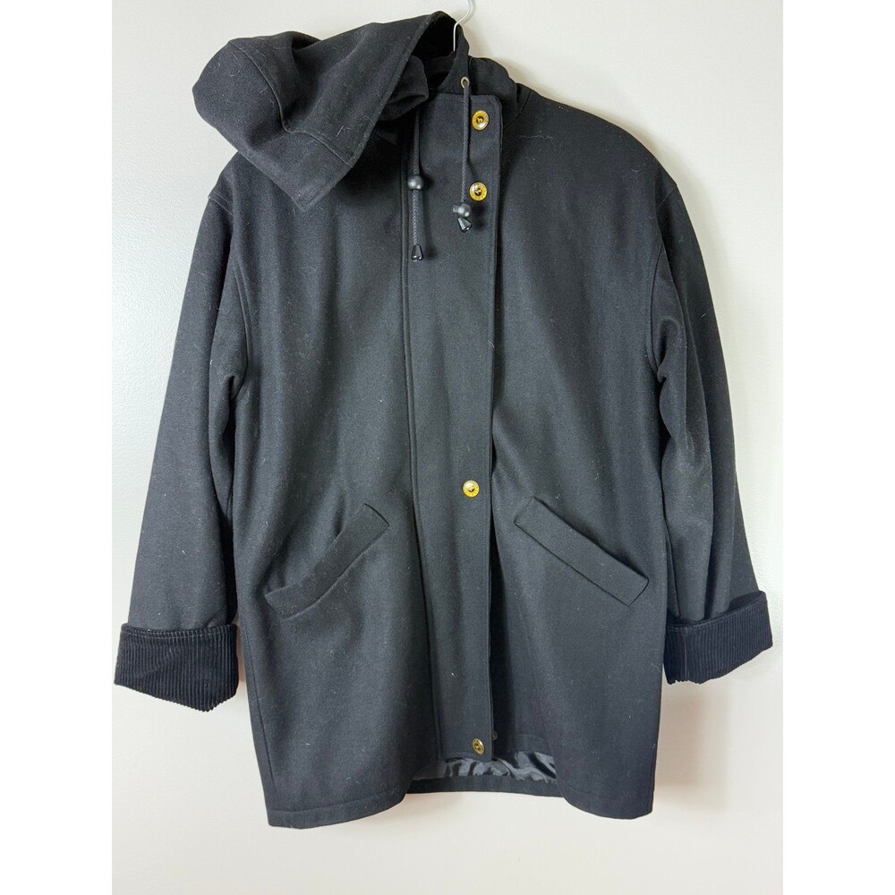 Herman Kay Wool Blend Hooded Overcoat - Black Wool Coat‎ 8P